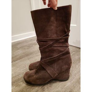 Brown Suede Wedge Boots